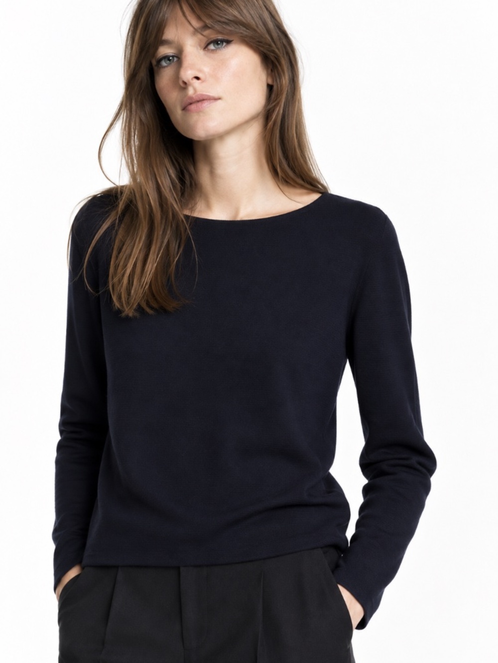 Giorgio Armani Navy Long Sleeve Crewneck Top